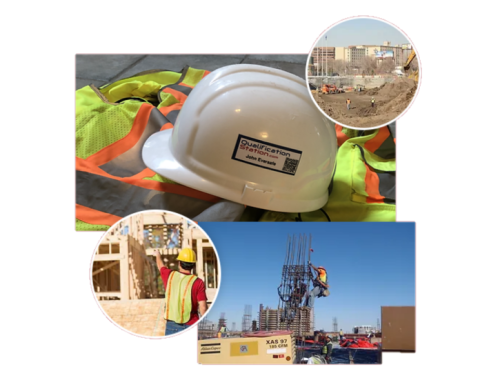 collage of construction sites and hard hats